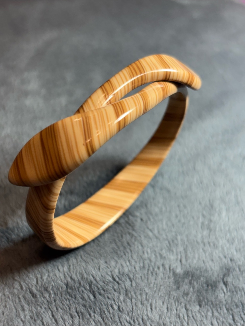 Vintage faux woodgrain snake bypass bangle bracelet-in the style of Lea Stein